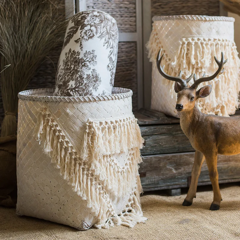 

amboo Handmade Tassel Laundry asket Decorative Storage Nordic ohemian Style Art & B