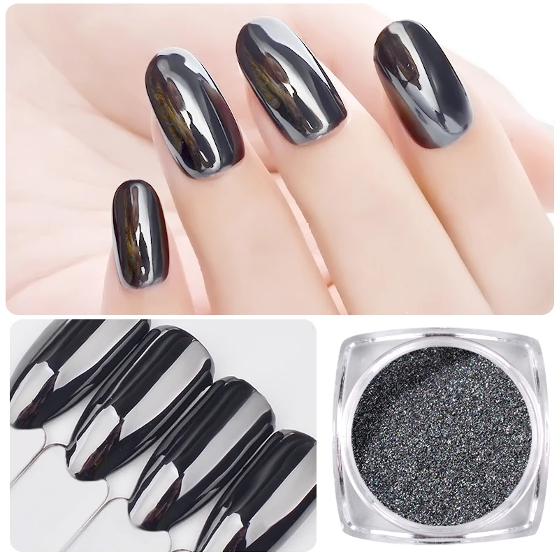 

Черный дизайн ногтей Блестящий порошок блестящие голографические Блестки для ногтей порошок пыль зеркальный эффект блеск для ногтей 3D украшения для ногтей