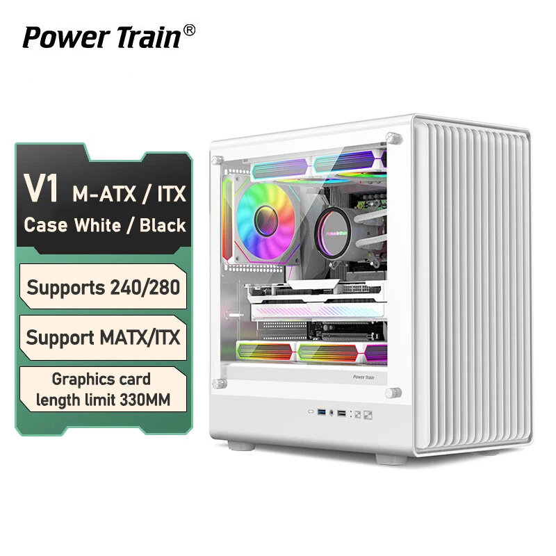 Прозрачный корпус для ПК с водяным охлаждением Power Train V1 MATX ITX ...