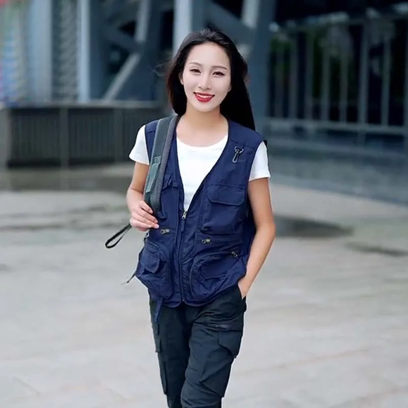 Men's stand collar spring/summer polyester cross-border vest casual multi bag workwear top outdoor photography fishing camisole