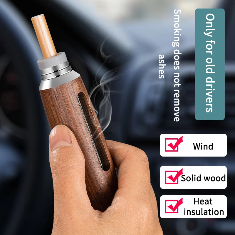 

Mini Car Ashtray Cigarette Cover Anti Soot-flying Walnut Wood Cigarette Holder Ash Organizer ​for 5.2/6.8/7.8mm Cigarettes