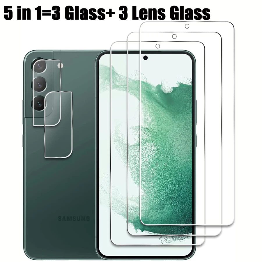 

5-in-1 For Samsung Galaxy S22 Screen Protector Clear Tempered Glass For Samsung S21 S22 Plus Camera Lens Glass Film Accessories