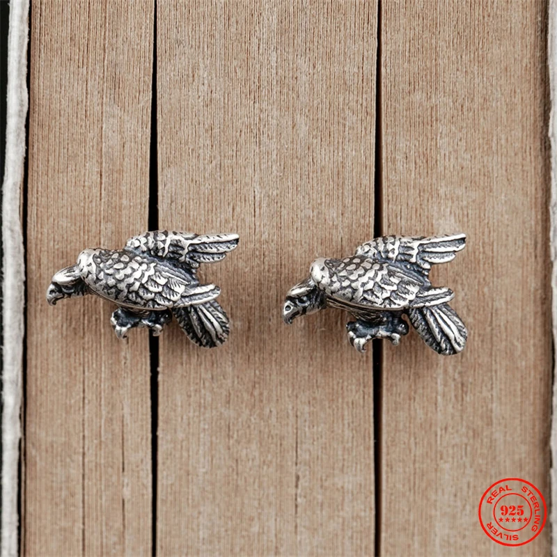 

MKENDN Punk Gothic Style Cool Men Women Creative Retro Flying Eagle Bird Stud Earrings 100% 925 Sterling Silver Fine Jewelry