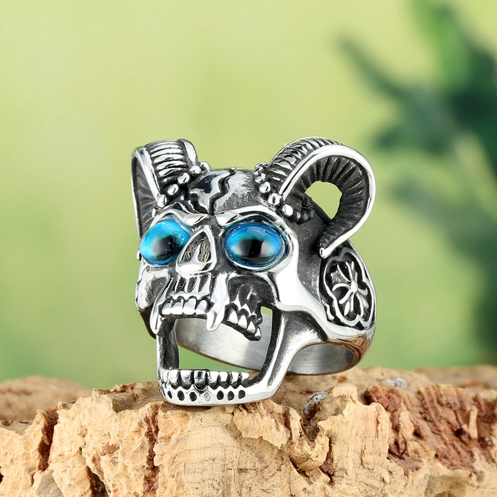 2024 Европейская и американская мода ретро серебряный цвет дьявол сатана череп
