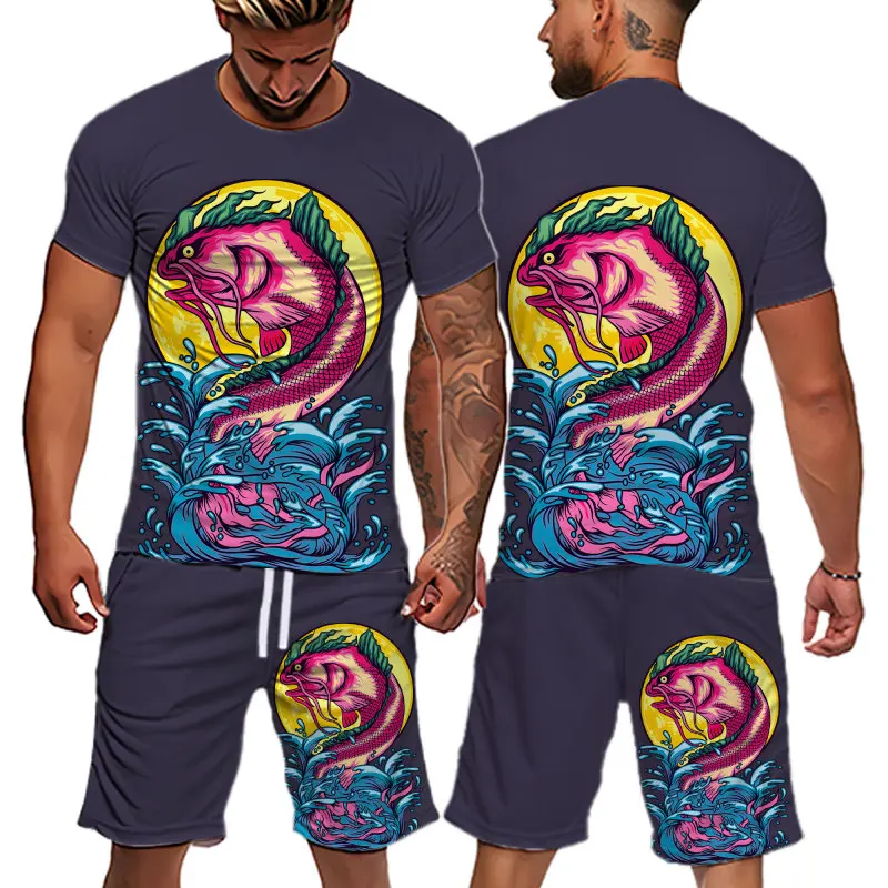 

Summer Men's Sportswear Set 2-Piece Fish Series 3D Printing Casual Men's Set Short T-shirt+Shorts Men's Clothing 2023Fashion Top
