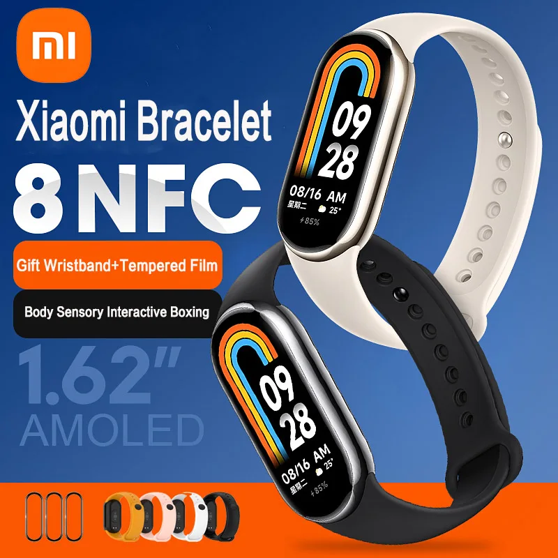 

Умный Фитнес-браслет Xiaomi Mi Band 8, Водонепроницаемый Фитнес-трекер с AMOLED экраном, с функцией измерения уровня кислорода в крови, Bluetooth