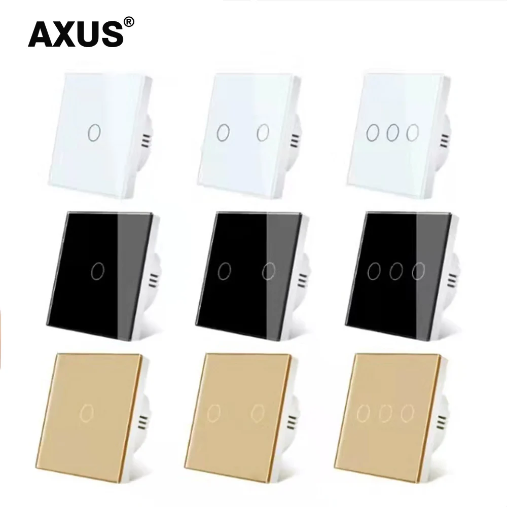 

AXUS EU Touch Switch Power Led Panel Wall Light Switches Tempered Black White Crystal Glass 1/2/3 Gang Interruttore AC100-240V