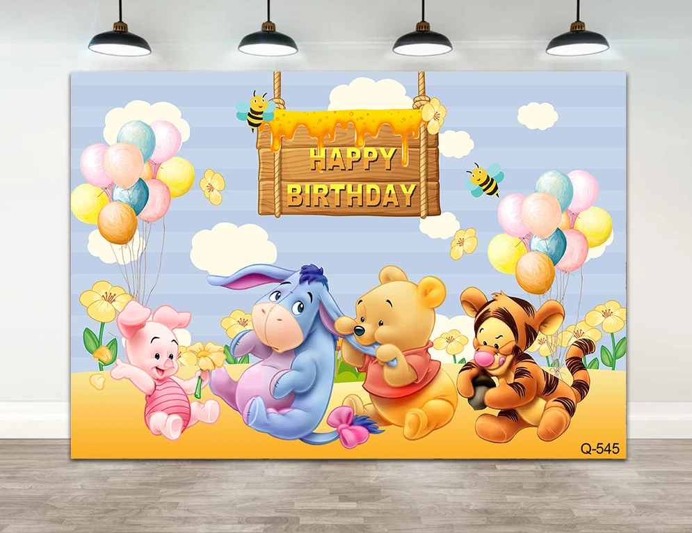 

Disney Winnie The Pooh Backdrop Kids Birthday Decoration Background Bear Friend Tiger Vinyl Polyester Photography Decor Props