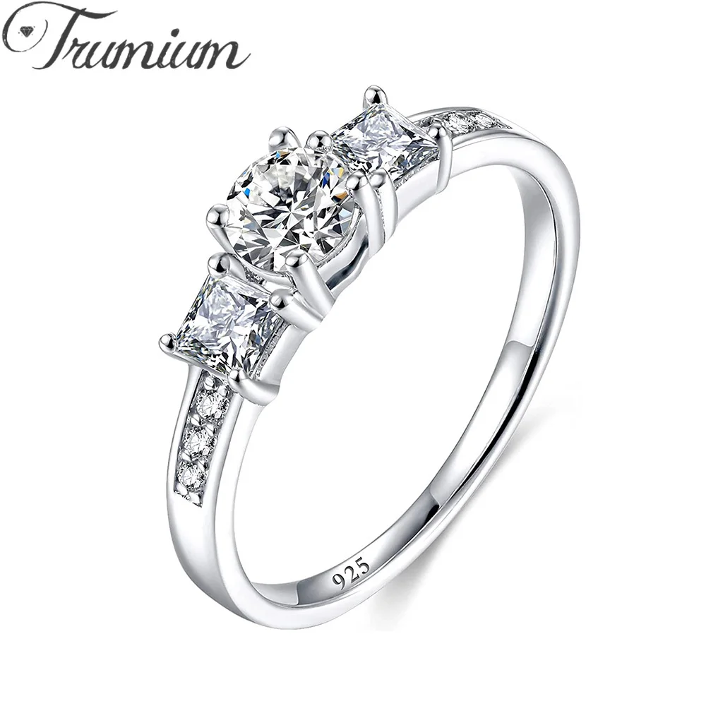 

Trumium 2mm 925 Sterling Silver Engagement Ring for Women Simulated Diamond Cubic Zirconia Eternity Wedding Band Size 4-10