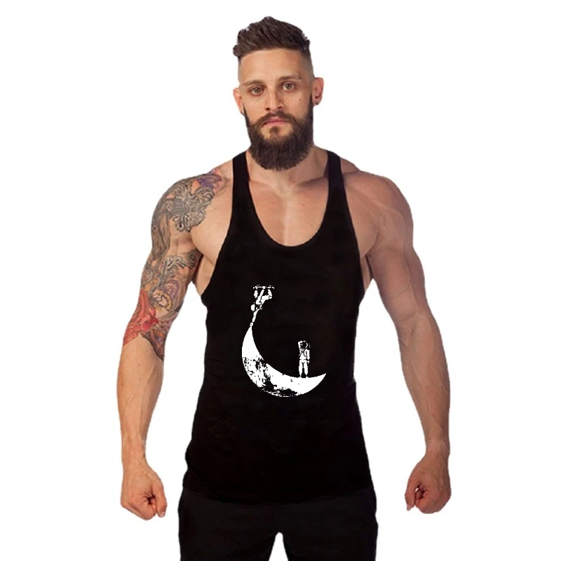 

Хлопковая футболка COOLMIND MO0114A с круглым вырезом, без рукавов, для игр на Луне, дизайн Луны, мужская майка для спортзала, футболка mencasual, летний спортивный топ