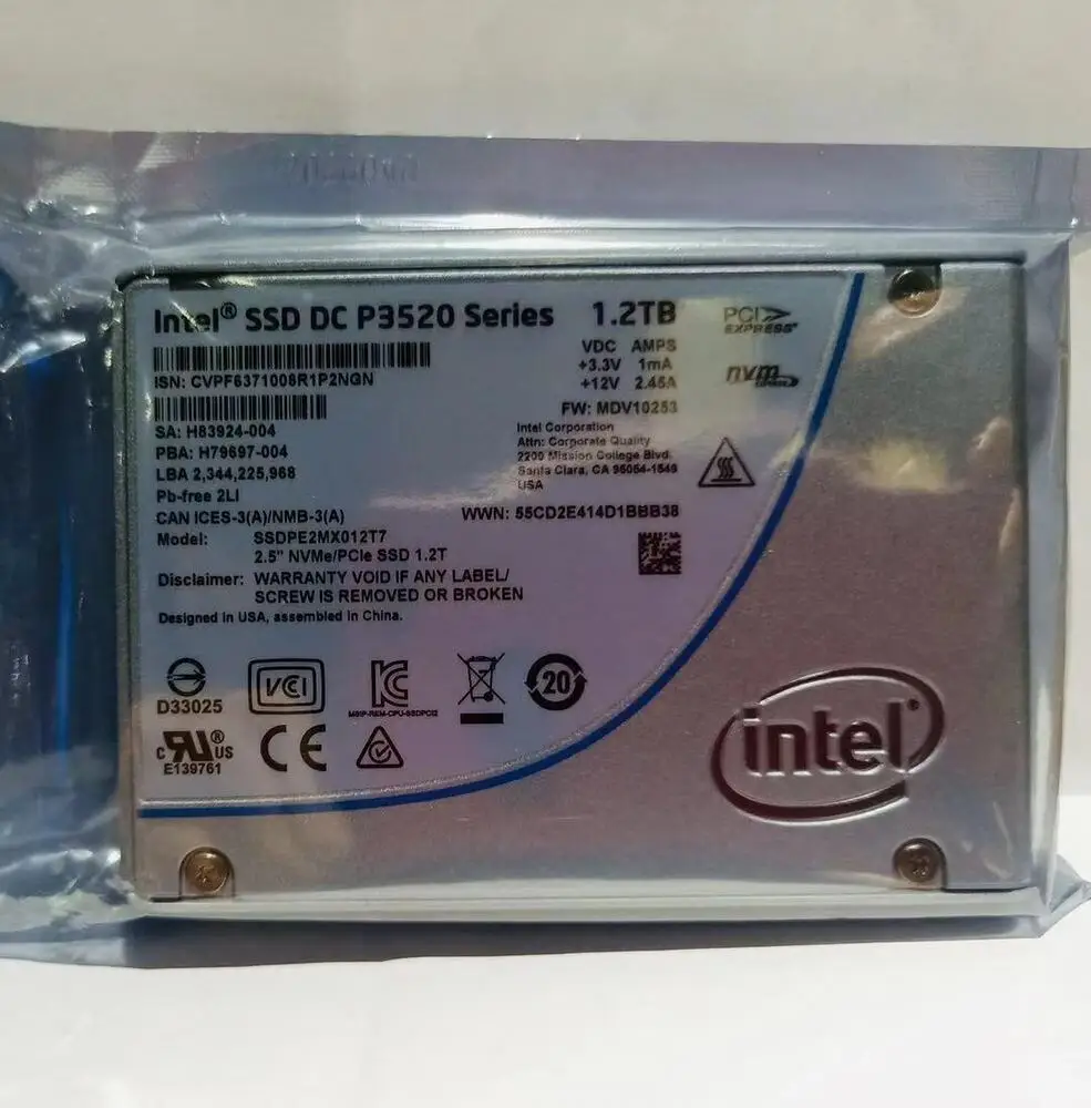 

Intel P3520 1.2TB SSD DC Series 6Gb/s MLC 2.5" U.2 SSDPE2M012T701 E139761 NVME