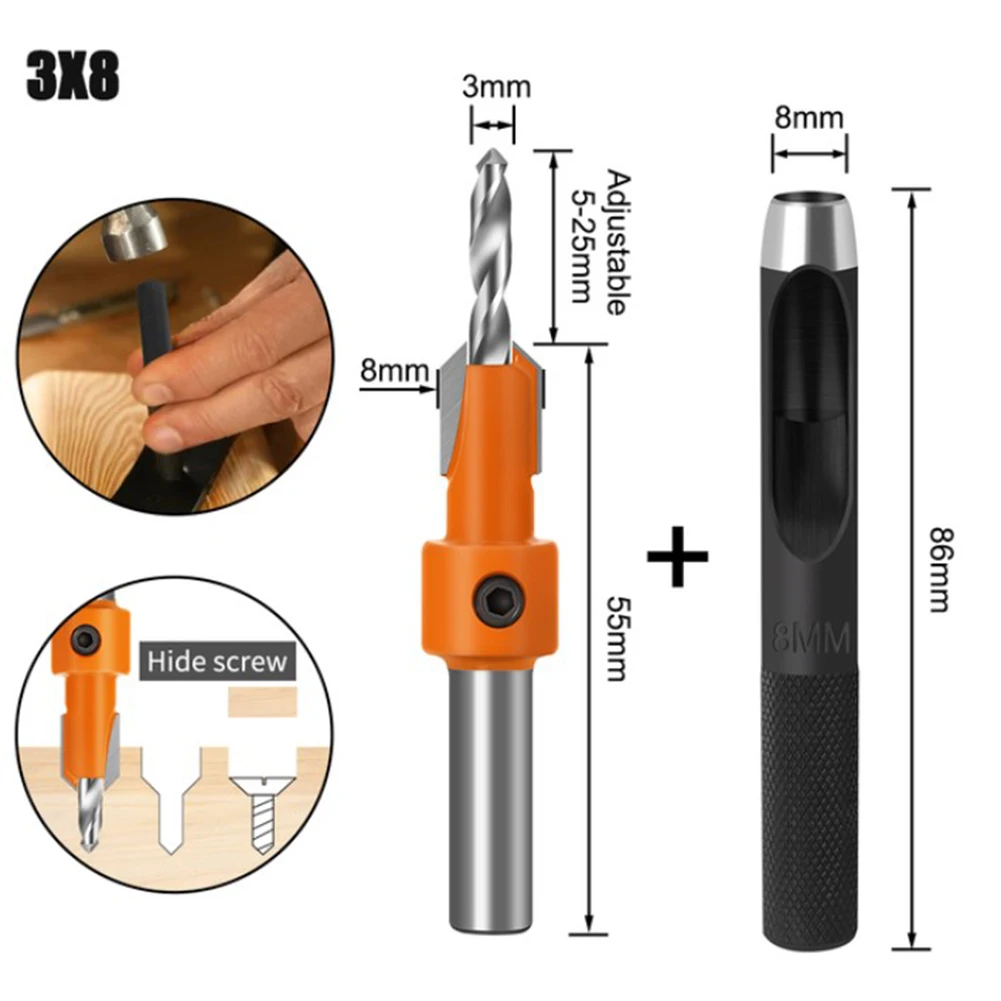 

8mm Shank HSS Woodworking Countersink Router Bit Punching Drill Screw Extractor For Wood Milling Cutter 2.8/3/3.2/3.5/4mm