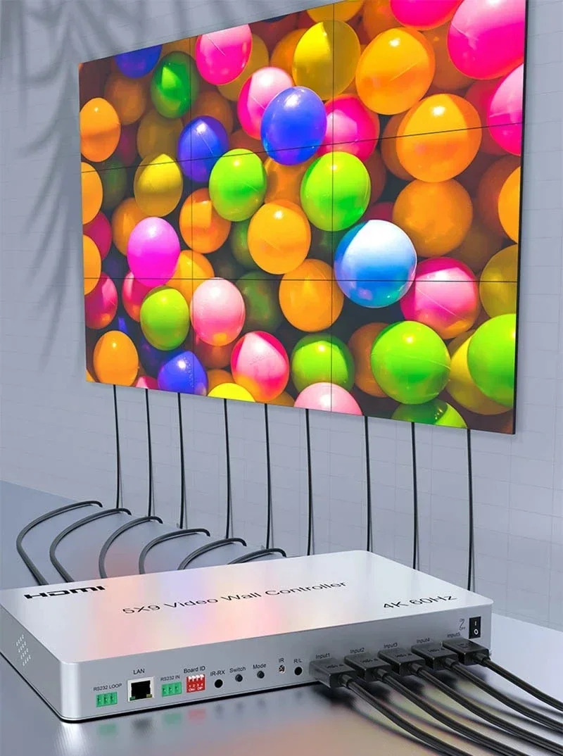 Контроллер видеостены 4K @ 60 Гц 5x9 1x1 1x2 1x3 2x2 2x3 3x3 2x4 HDMI ТВ-процессор с портом + DP RS232