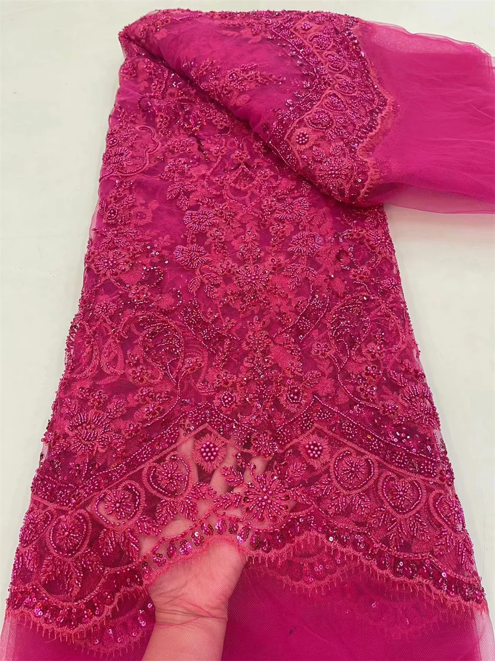 Нигерия Роскошная ткань 5 ярдов акция африканские бусины кружевная 2024 высокое