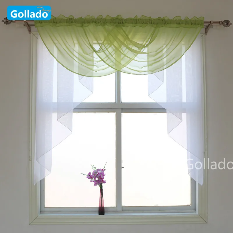 

New Valance Curtain Pleated Style Stitching Colors Tulle Balcony Kitchen Window Curtains One Set