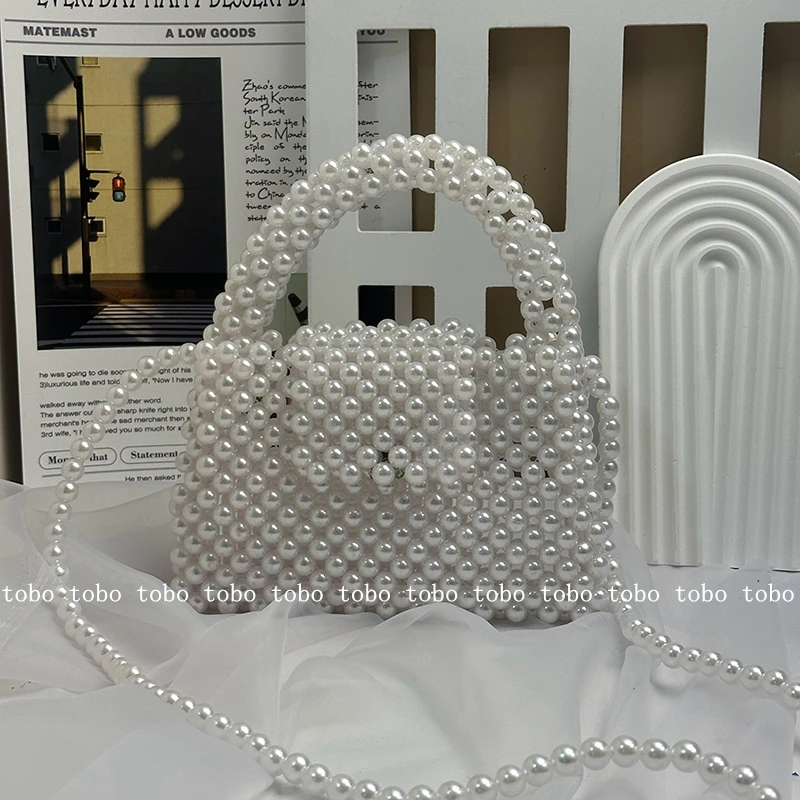 Модные Плетеные вручную женские вечерние сумки из искусственного жемчуга с