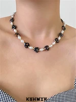 south korea heart shaped glass pearl necklace for women simple european and american style warm color necklace jewelry for women