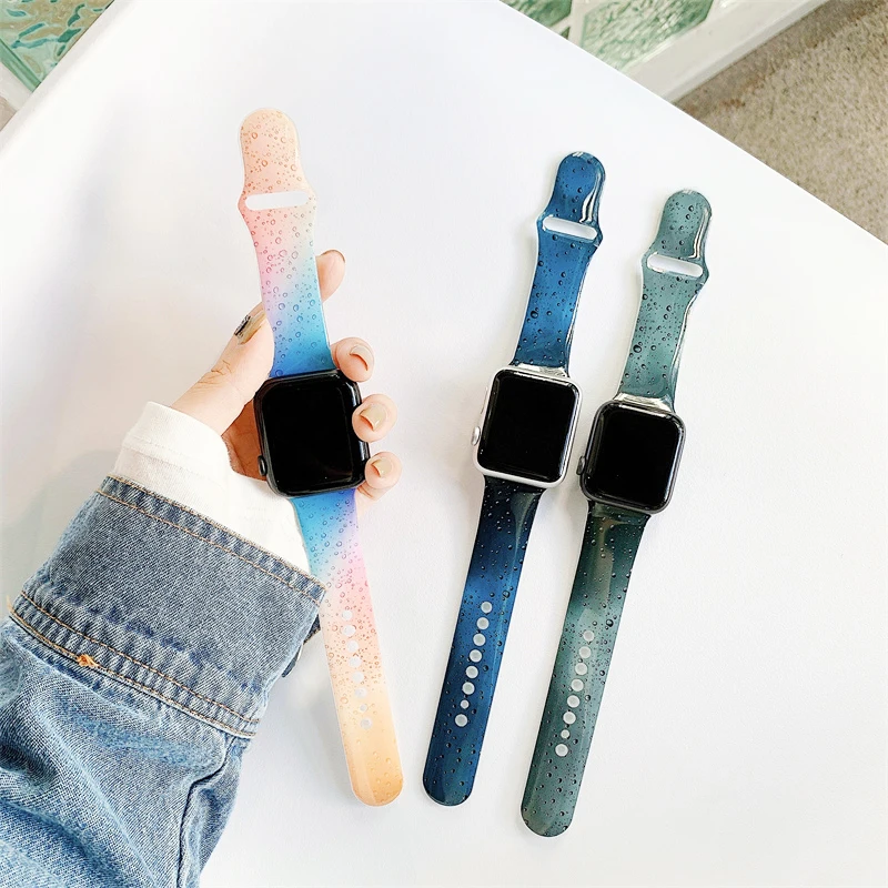 

Ремешок силиконовый для Apple watch band 44 мм 40 мм, декоративный браслет с принтом для iWatch Series 5 4 SE 6 7 41 мм 45 мм
