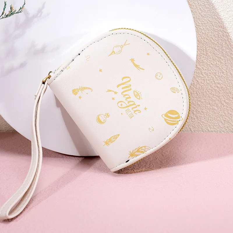 

Korean Women's Coin Purse Card Wallet Students Pocket Zipper Key Bag Portable PU Lipstick Bank Card Storage Bag Cute Wrist Strap