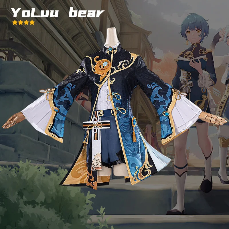 

YoLuu bear 4-star Костюм для косплея Game Genshin Impact Xingqiu, костюм Xingqiu, полный комплект с париком для ролевых игр, одежда Xingqiu