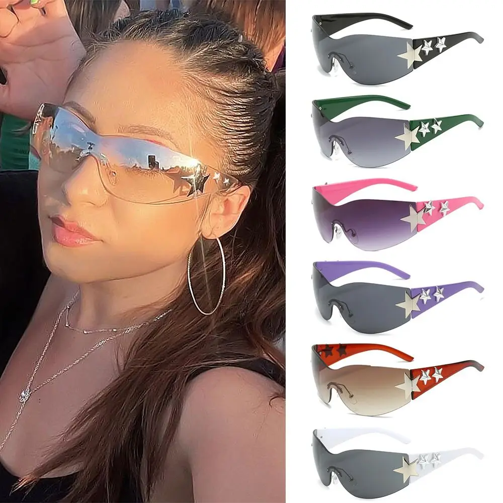 

Rimless Y2K Sunglasses Trendy Aesthetic UV400 Protection Star Wrap Around Sun Glasses Futuristic Shades for Women