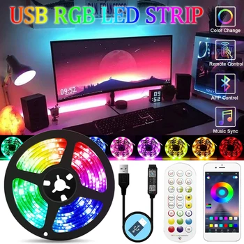 LED Strip Light USB 5050 RGB Flexible Diode Lamp Tape 5V Music Bluetooth Control Monitor TV Backlight Party Bedroom Car Lighting 1