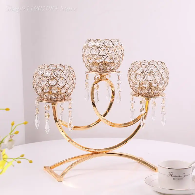 Creative Crystal Crystal Candle Holder Wedding Center Metal Hollow Out Andlestick Ornament Centerpieces Wedding Decoration