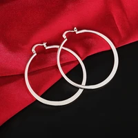 925 stamp silver color 55mm5 5cm flat round hoop earrings for women wedding designer luxury quality fashion jewelry accessories