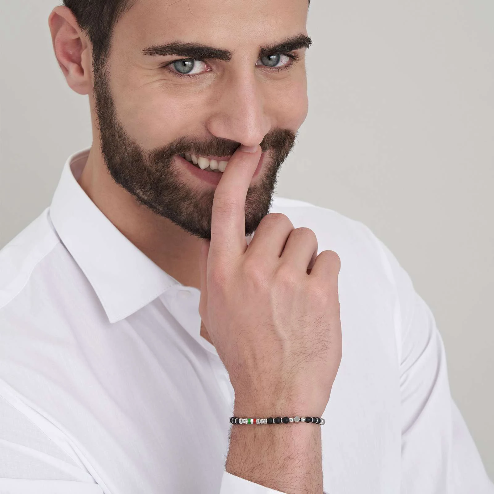 Runda Men's Natural Stone Bracelet Obsidian 4mm with Stainless Steel Adjustable Size 22cm Handmade Charm Bead Bracelet for Men