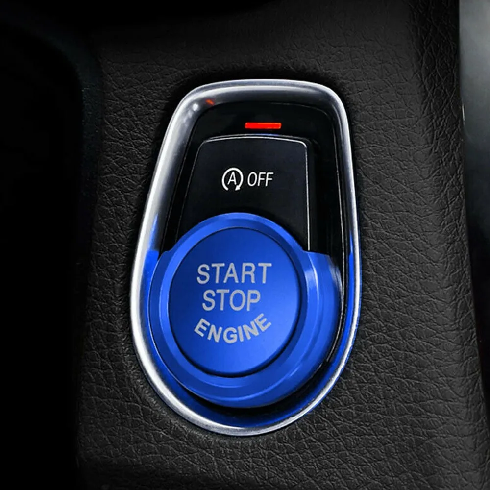 

1PC Keyless Engine Push Start Button W/Surrounding Ring Trim Blue Aluminum For BMW High Quality Interior Car Accessories