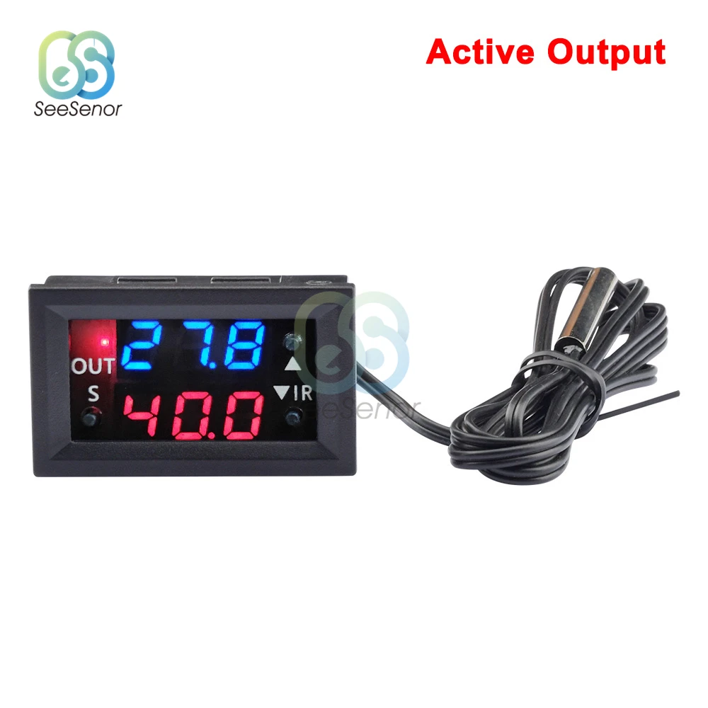 

Цифровое реле контроля температуры W2401, 12 В постоянного тока, светодиодный дисплей, регулируемый флэш-переключатель NTC 3950, водонепроницаемый зонд