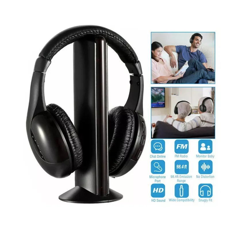 

5 In 1 Headset Wireless Headphone Cordless RF Mic For PC TV DVD CD MP3 MP4 Headset Universal Noise Cancelling Voice Headset