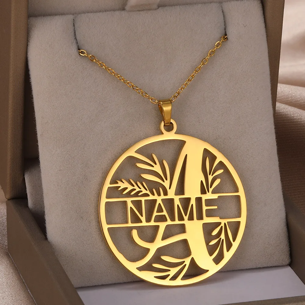 

Custom Name Necklace For Women Personalized Initial Letters Round Pendant Necklace Stainless Steel Jewelry Gift Free Shipping