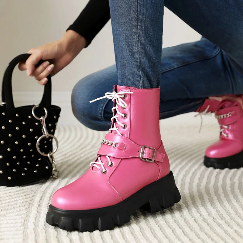 

Women's Boots 2022 Autumn and Winter Fashion Leather Platform Shoes Botines Muje Comfortable College Style Casual Women's Shoes