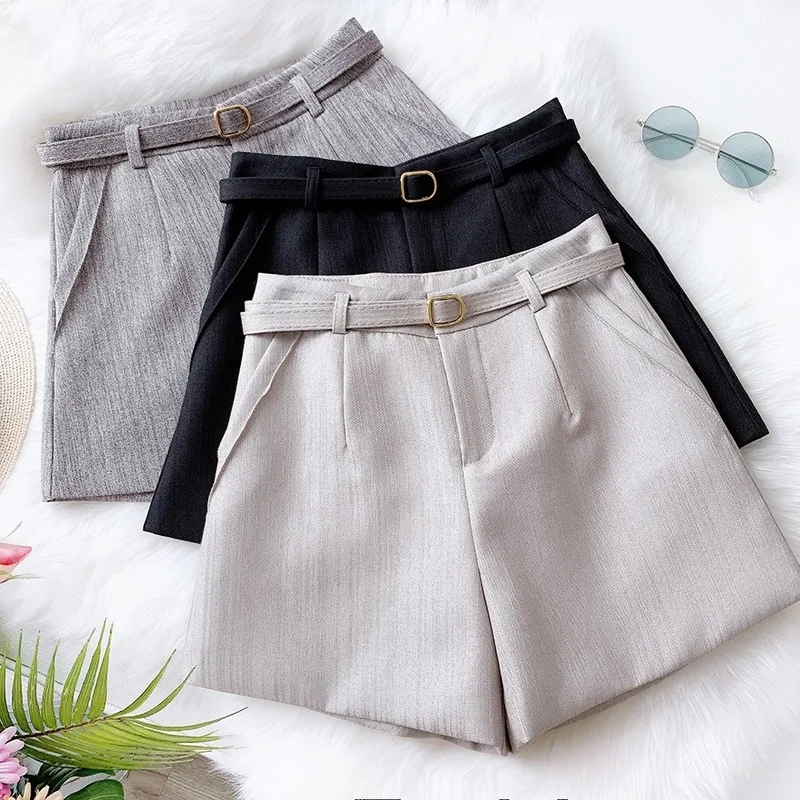

Spring Summer Shorts Women Casual Wide Leg High Waist Shorts Korean Short Pants Slim Cotton Sashes Chic Striped Shorts Skirts