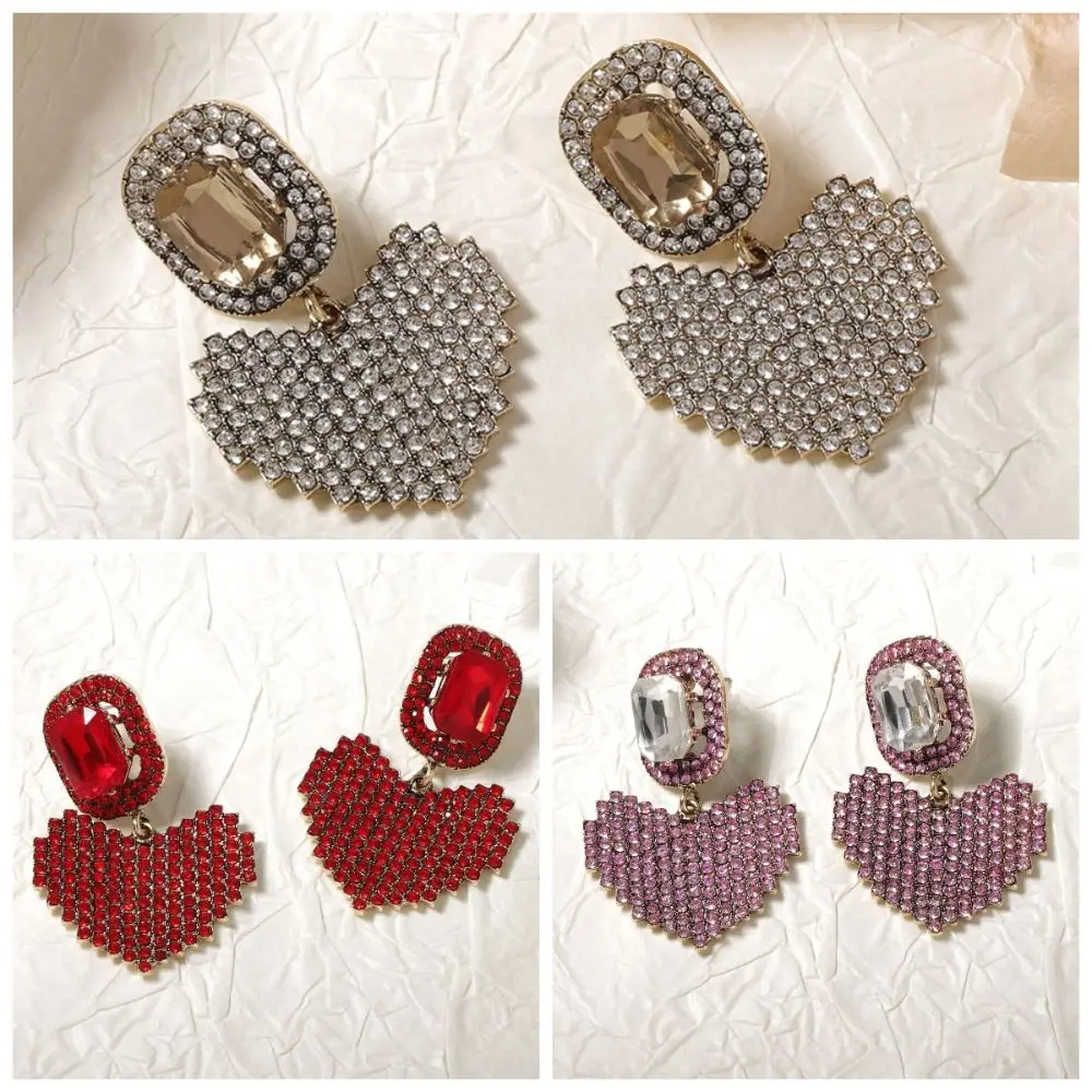 Элегантные серьги в форме сердца с блестящими стразами блестящие преувеличенные