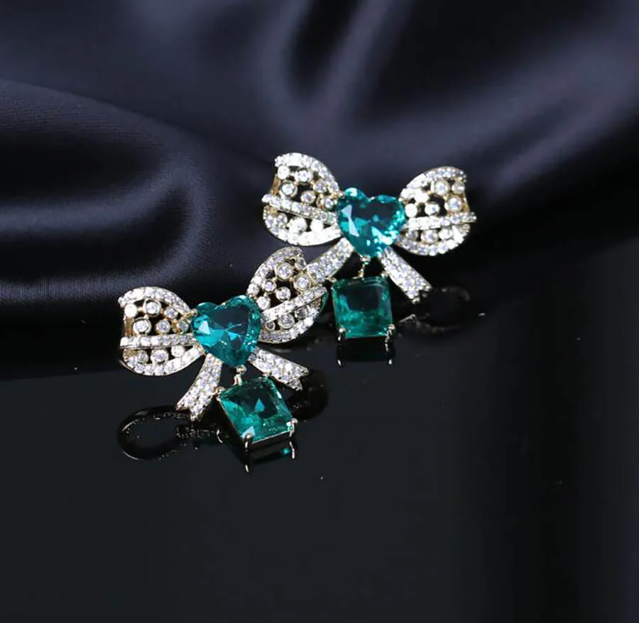 

2022 new pink love bow earrings unique design sweet girl shiny zircon romance ear jewelry