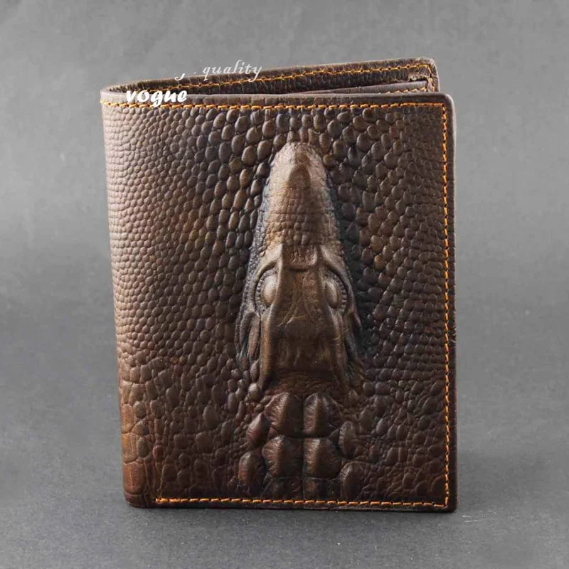 Crocodile Pattern Retro Biker Wallet Genuine Leather Men's Leather Wallet Foldable Purse Male Handbags Card Bag