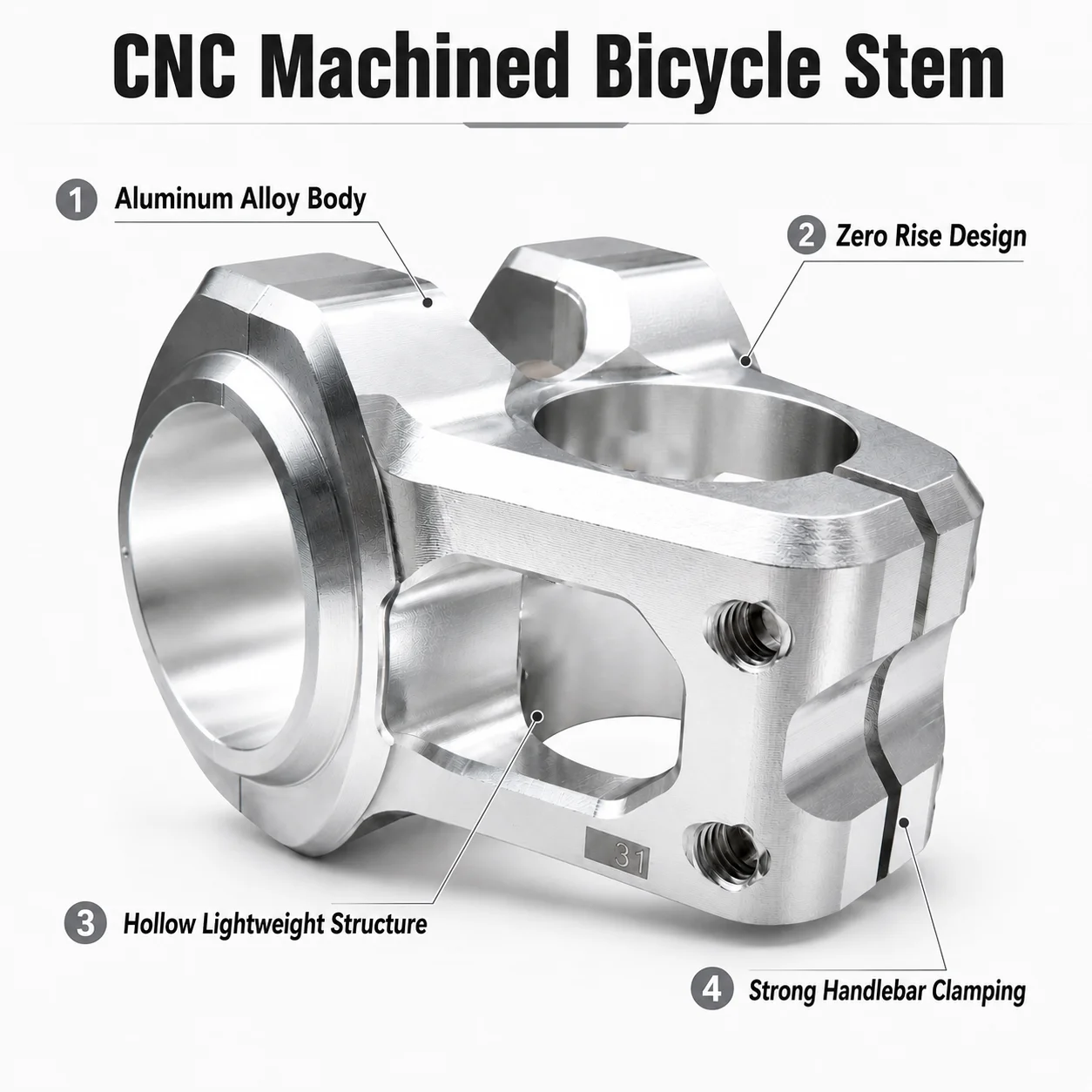 Фото Вынос руля для велосипеда CNC, 31.8 мм, короткий, 0° °   Вынос руля Rise из алюминиевого сплава для MTB, эндуро, DH, фрирайда, дёрт-джампинга №2