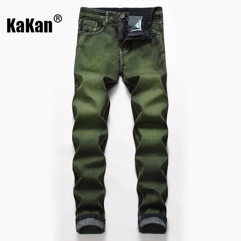 Kakan - European and American New Elastic Jeans Men's Wear, High Street Washed Old Green Black Long Jeans K36-6671