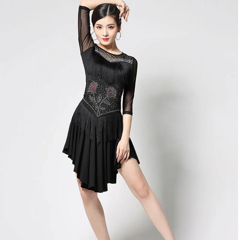 

Lady Performance Women Latin Dance Clothes Latin Dance Dress Girls Stones Tassel Latin Dancing Dresses Dancer Clothing