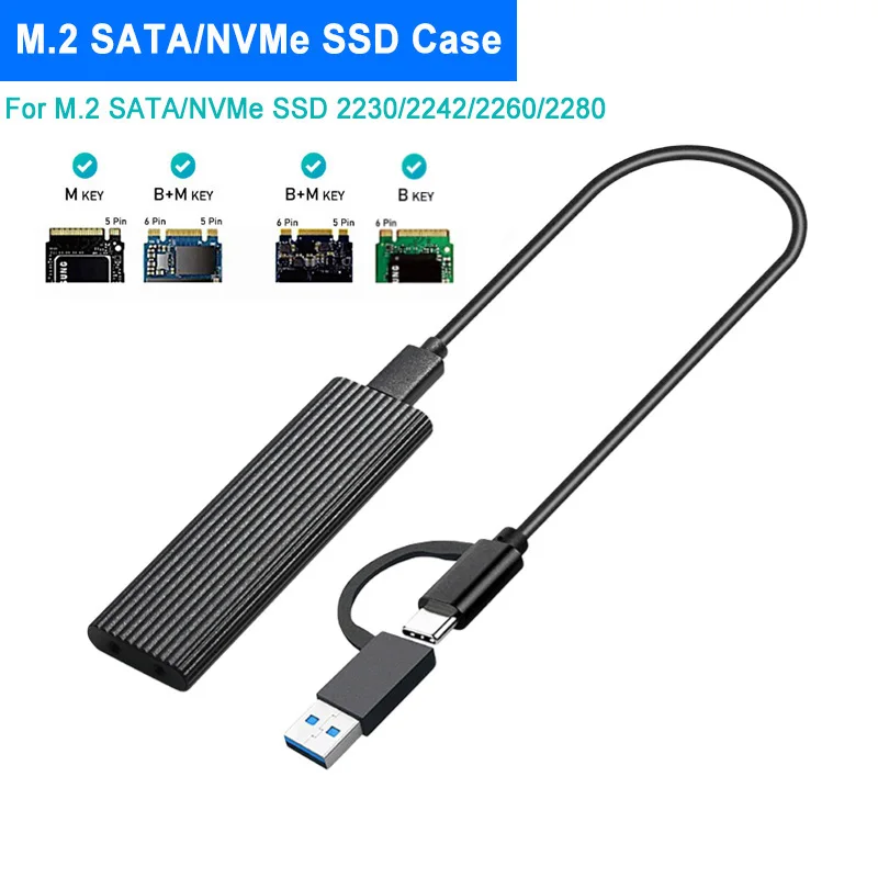 Dual Protocol M2 NVMe/SATA SSD Case 10Gbps HDD Box M.2 NVME NGFF SSD to USB 3.1 Enclosure for 22 x 30 42 60 80 M.2 Hard Disk