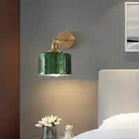 Green Glass Nordic Wall Lamp Beside Bedroom Bathroom Mirror Light Switch Modern Copper Wall Sconce Lighting