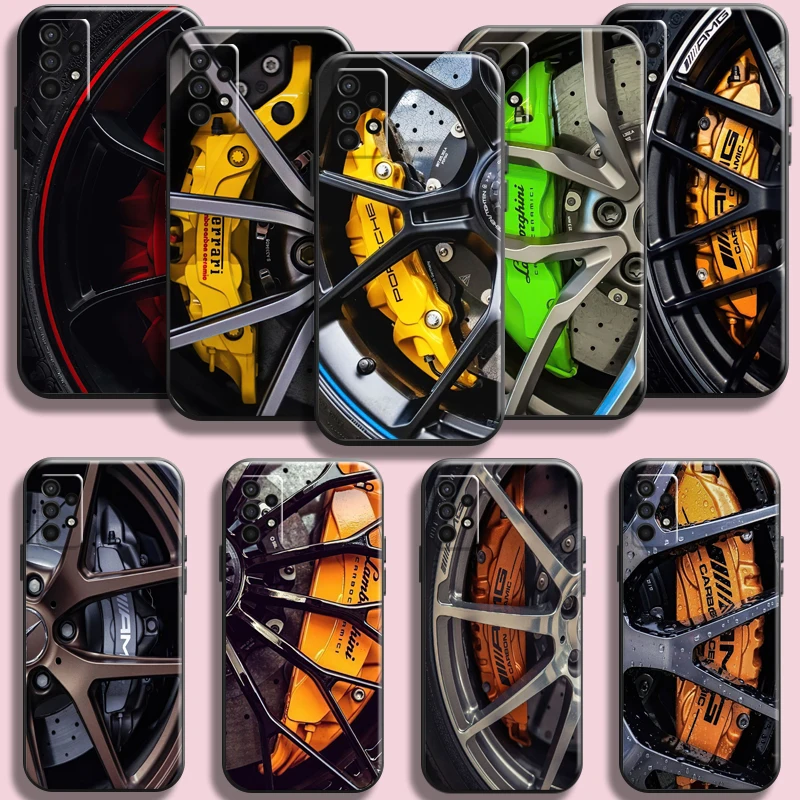 

Luxury Sports Cars Tire Wheels For Samsung Galaxy A01 A02 A02S A03S A10 A11 A12 A20S A21s A22 5G Phone Case TPU Black Back