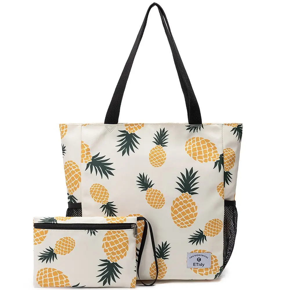 Large Capacity Foldable Tote Bag With Zipper Waterproof Sandproof Women Beach Bag Handbag Gym Bag Travel Shopping Bag(Yellow Pin