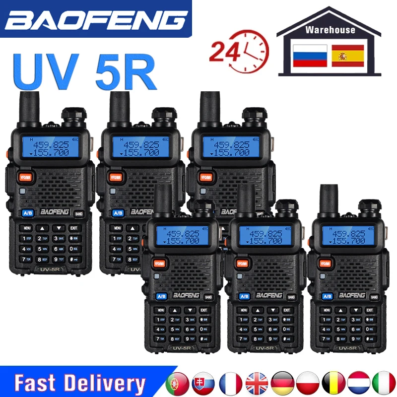 6pcs Dual Band Walkie Talkie UV-5R Two Way CB Radio Amateur HF Transceiver Baofeng UV5r 128CH 8W VHF UHF 136-174Mhz & 400-520Mhz