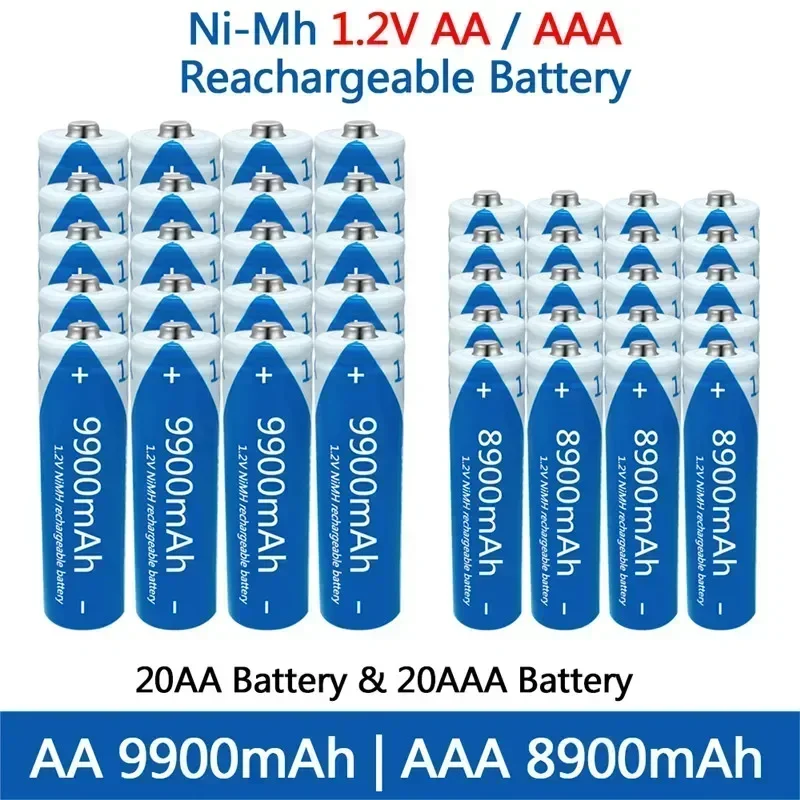 Фото Аккумуляторы NI-MH AA AAA 1.2В, 9900мАч/8900мАч, высокой емкости, для фонариков, игрушек, часов, сменные батареи №5
