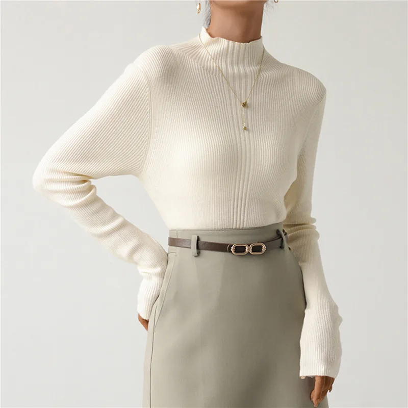 

Осенне-зимняя женская облегающая футболка с длинным рукавом и воротником-хомутом