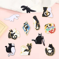 goth cartoon black white cats dinosaur pins badges animal deer enamel lapel pins brooches for backpack clothes creative jewelry