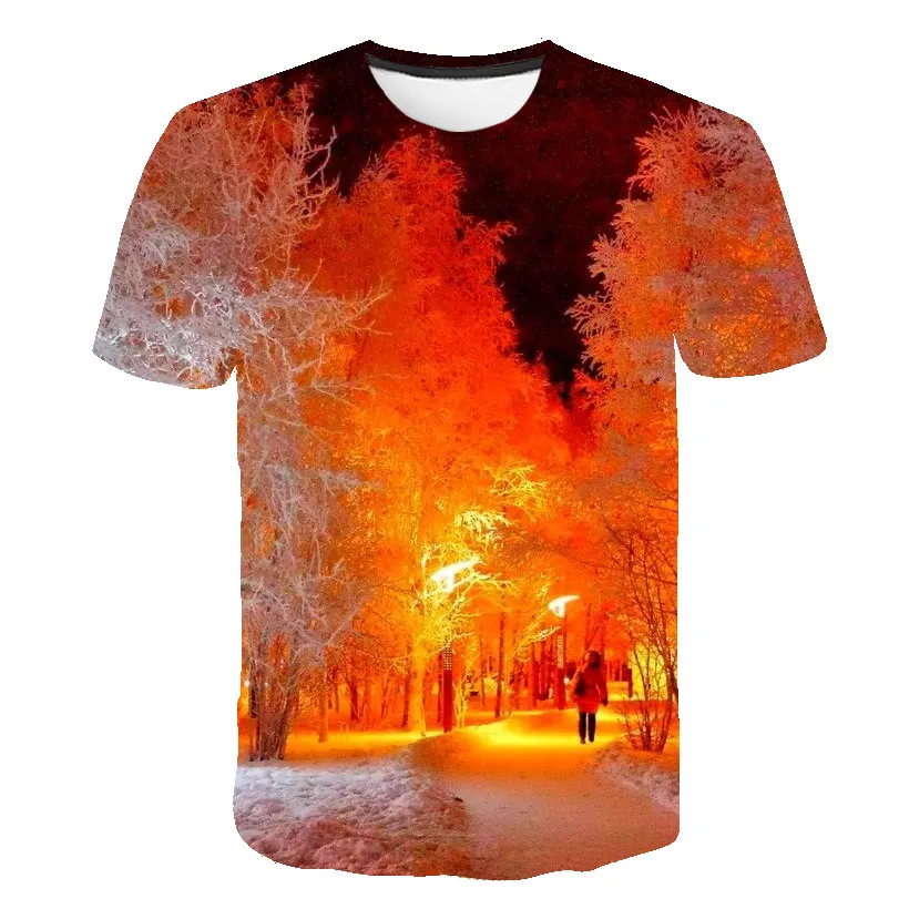 

Футболка мужская зимняя с рисунком пейзажа, мультяшная 3d-футболка унисекс с японским аниме надписью Merry Christmas